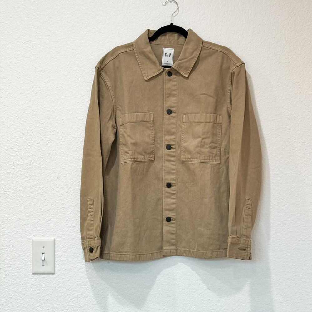 NWT Gap Mens Tan Khaki Denim Utility Overshirt - Picture 5 of 8